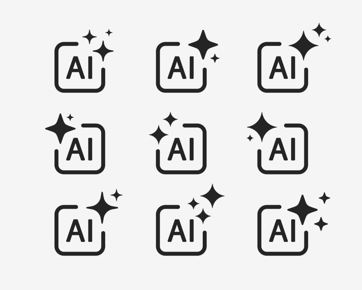 AI generate icon. AI star and square icon. Artificial intelligence AI icon symbol. AI system icon illustration. Generate an AI icon set. vector