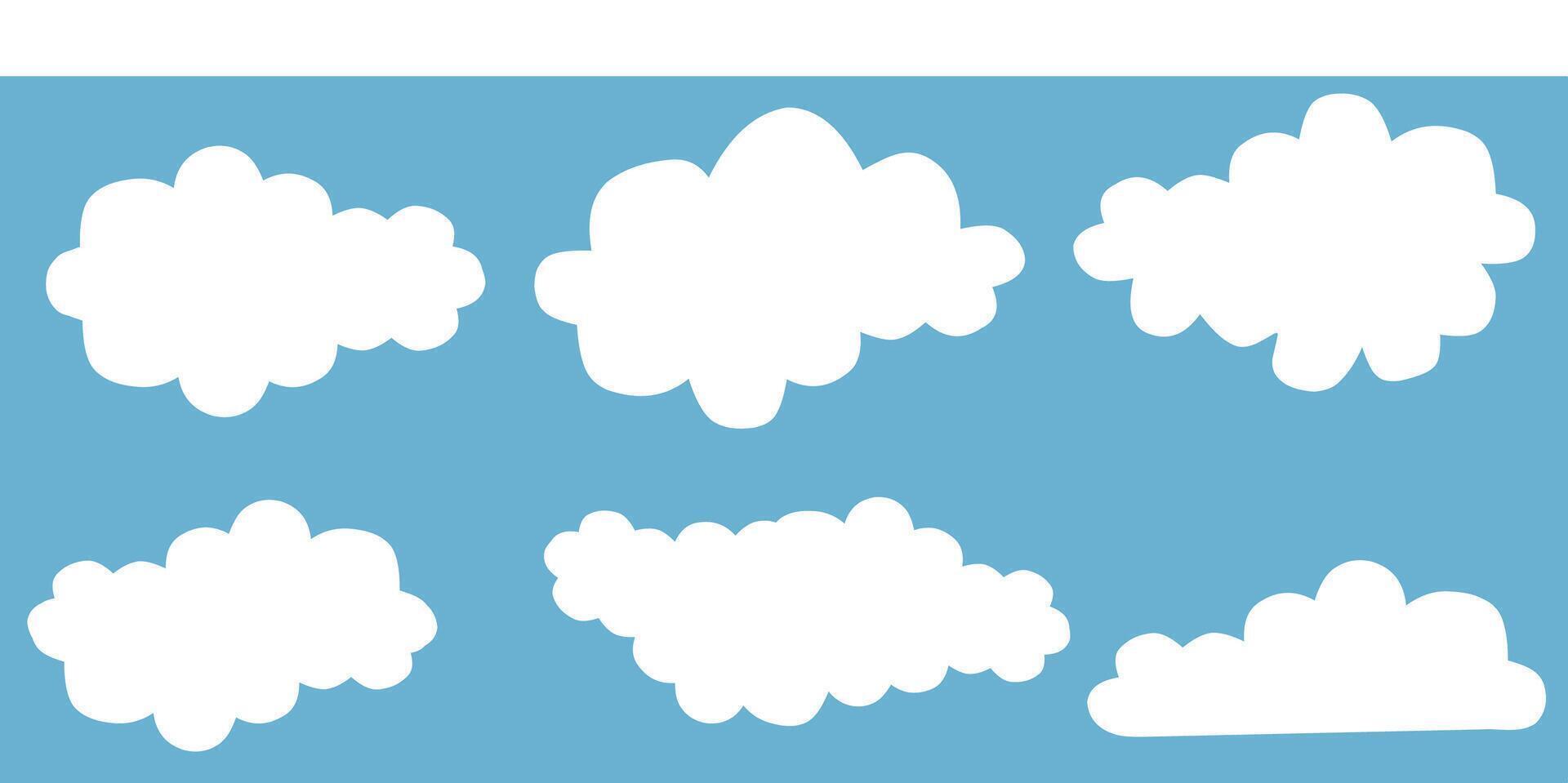 Set of Hand-Drawn White Cloud Shapes on Blue Sky vector