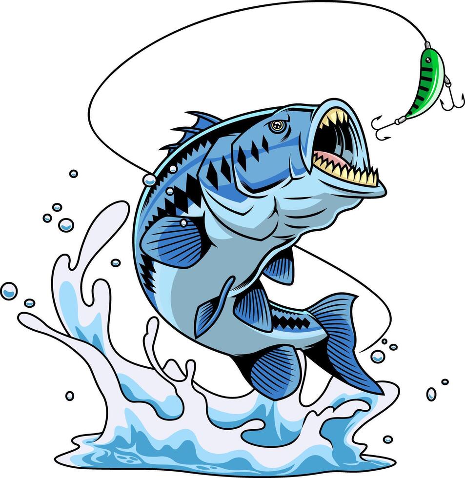 Extreme Sport Fishing Illustration With Blue Beast Fish And Green Spinner vector