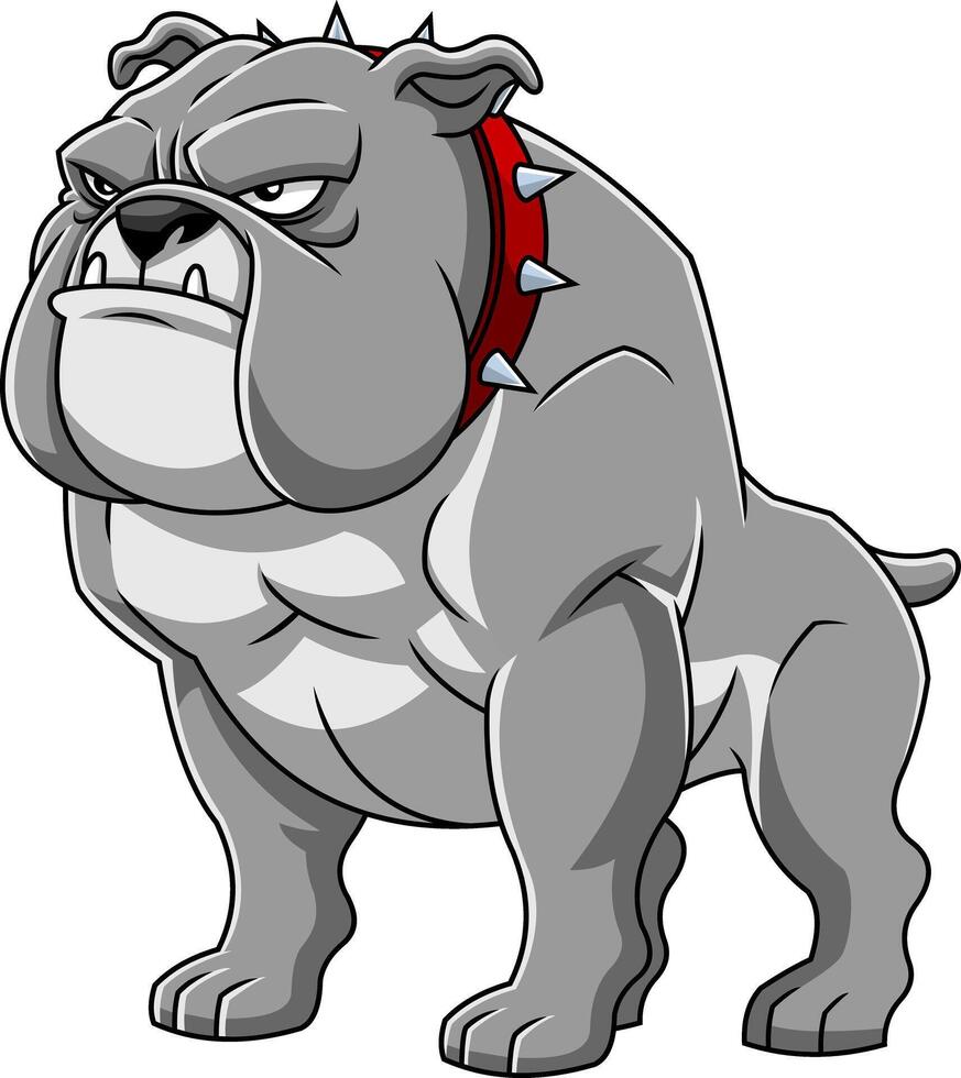 Standing Bulldog Illustration With Red Spiked Collar And Proud Expression vector