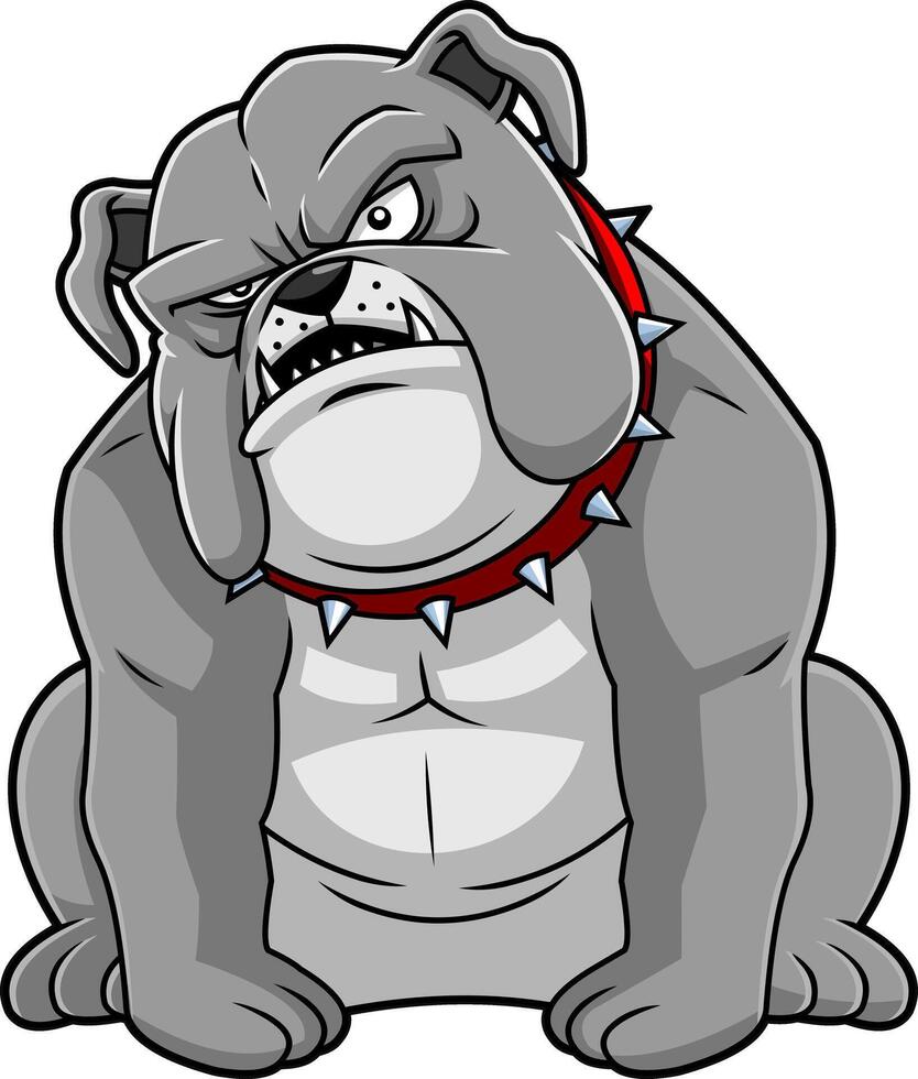 Sitting Bulldog Illustration With Angry Face Red Spiked Collar And Wrinkles vector