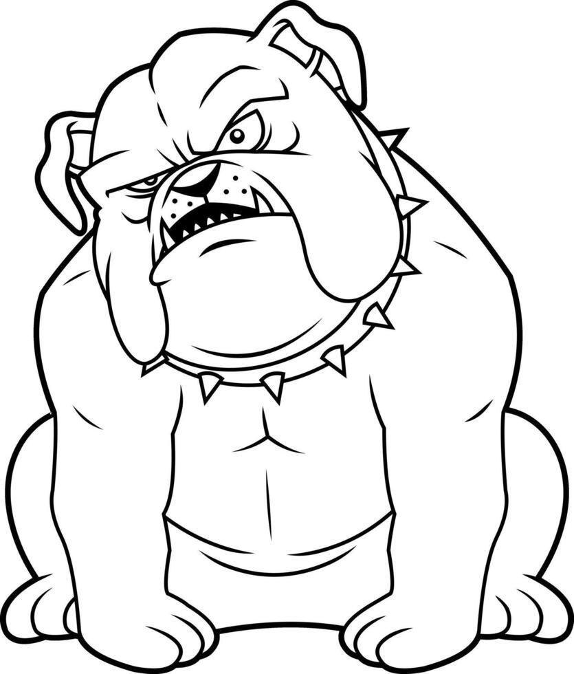 Serious Bulldog Drawing In Sitting Pose With Aggressive Face And Spikes vector