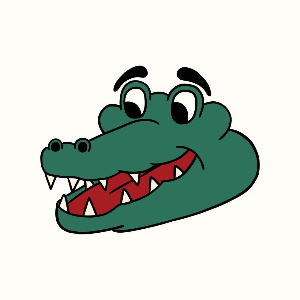 crocodile face retro cartoon illustration vector