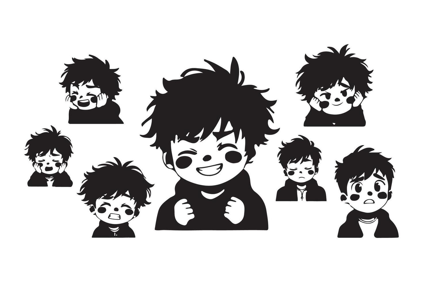 Anime boy with various emotions vector
