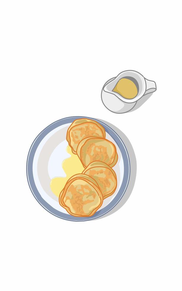 Pancakes with syrup on a plate vector