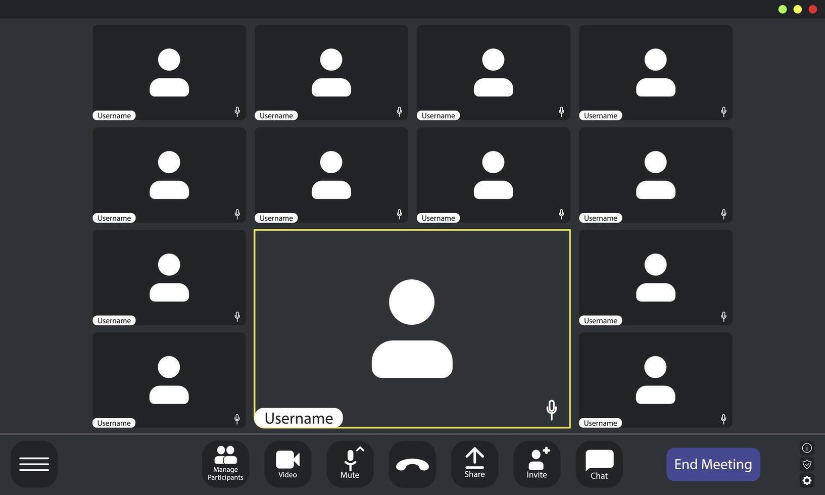 Group discussion taking place in a virtual setting online. vector