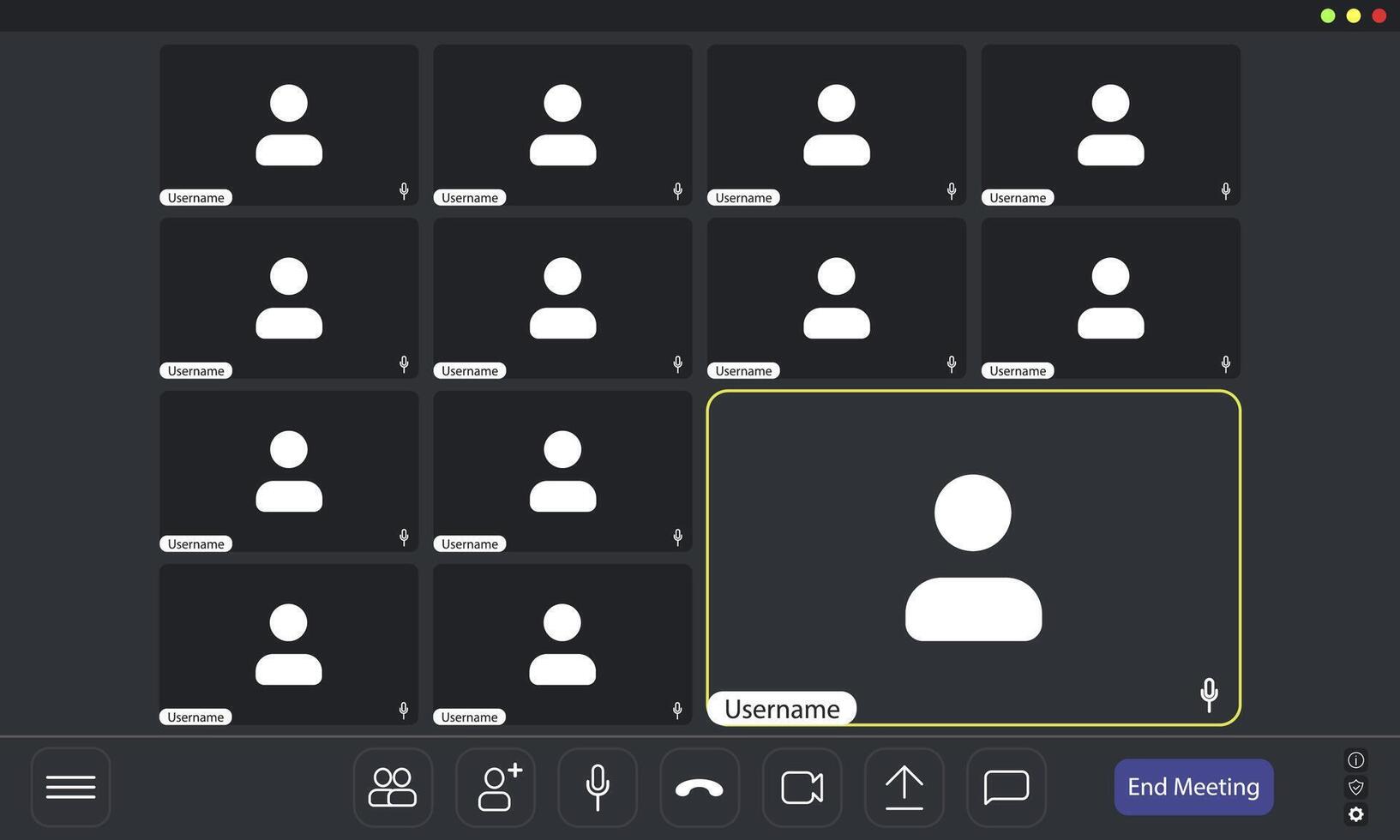 Participants gather in a virtual meeting platform. vector