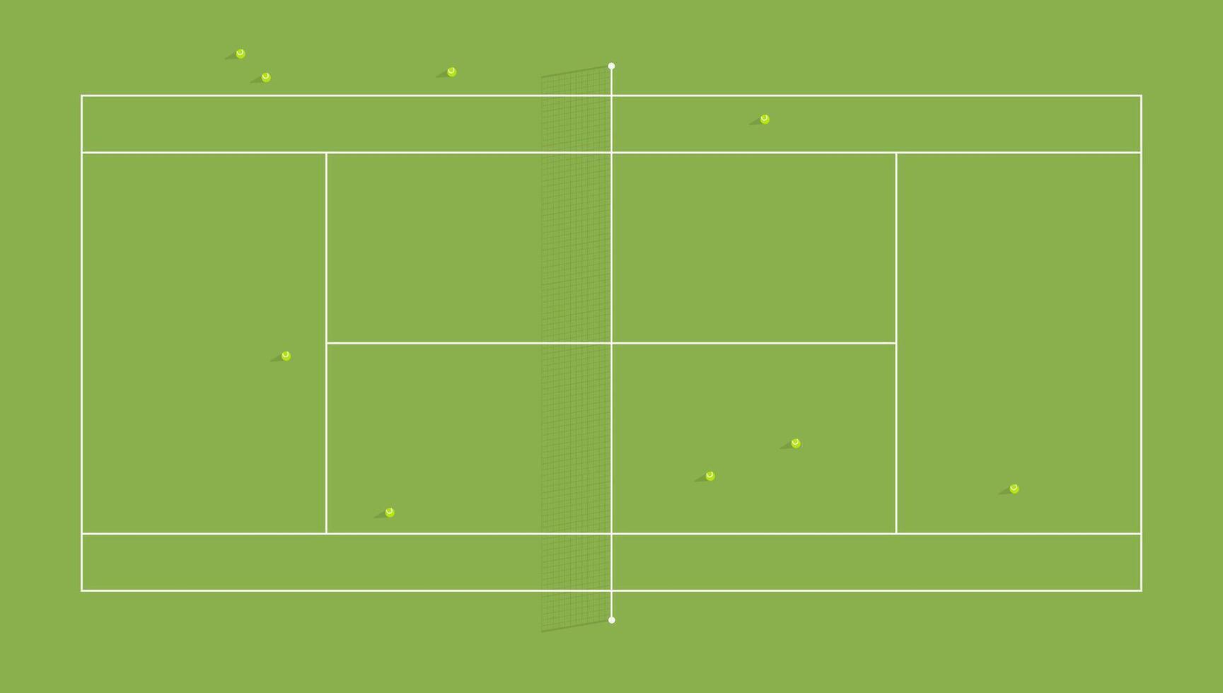 Balls are spread across a tennis court during practice. vector