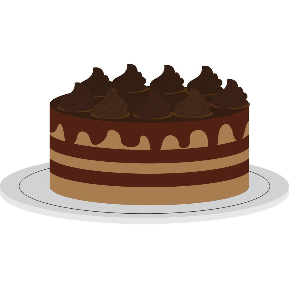 Layered chocolate cake with cream topping and round shape vector