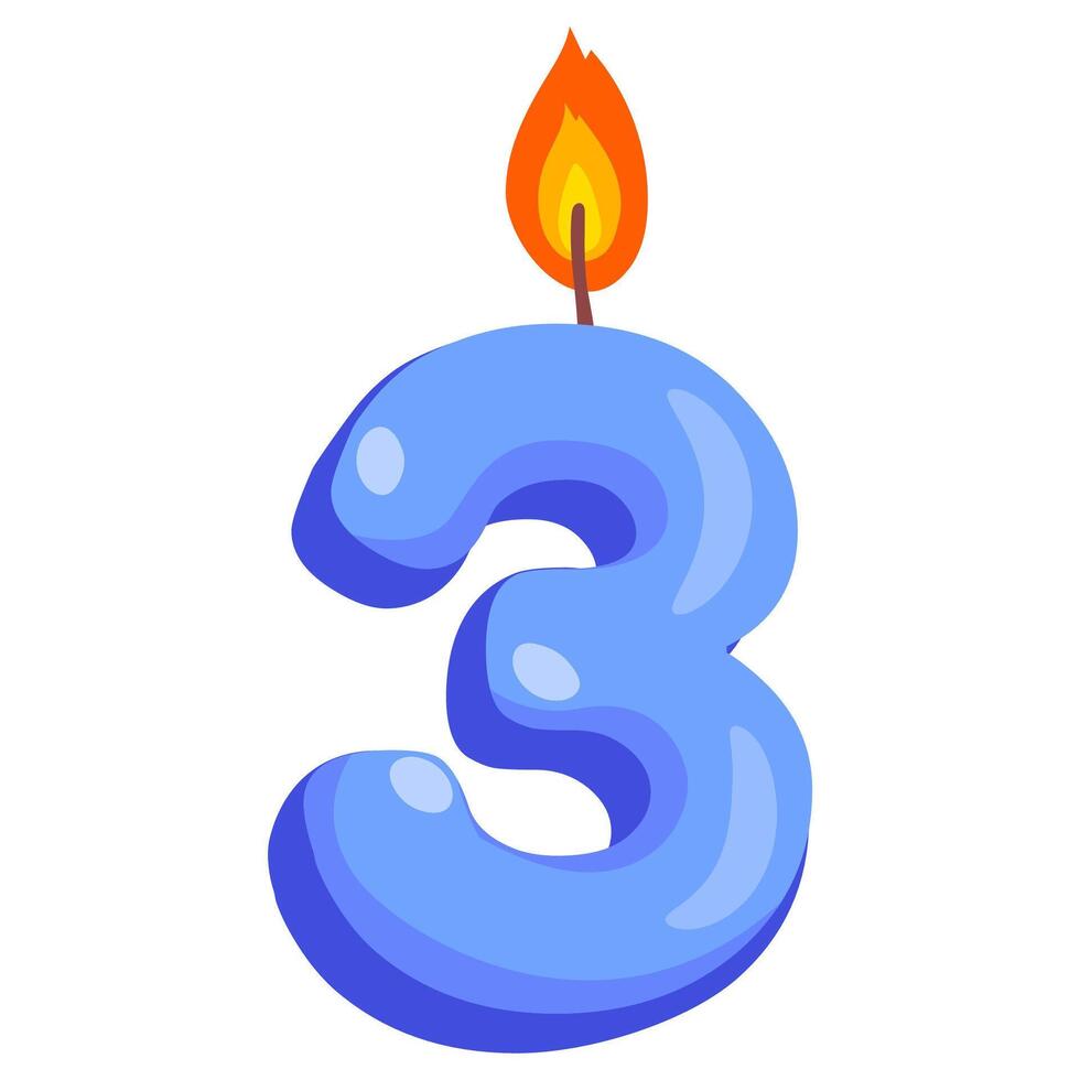 Blue birthday candle number three vector