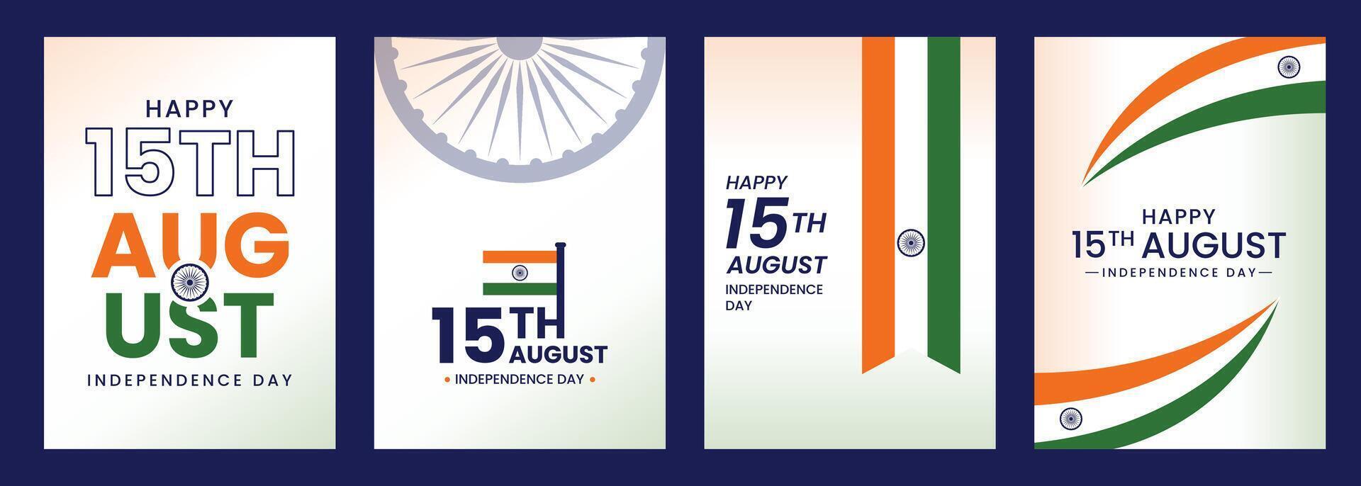 15th August Celebration Posters, Patriotic India Designs with Ashoka Chakra Motifs vector