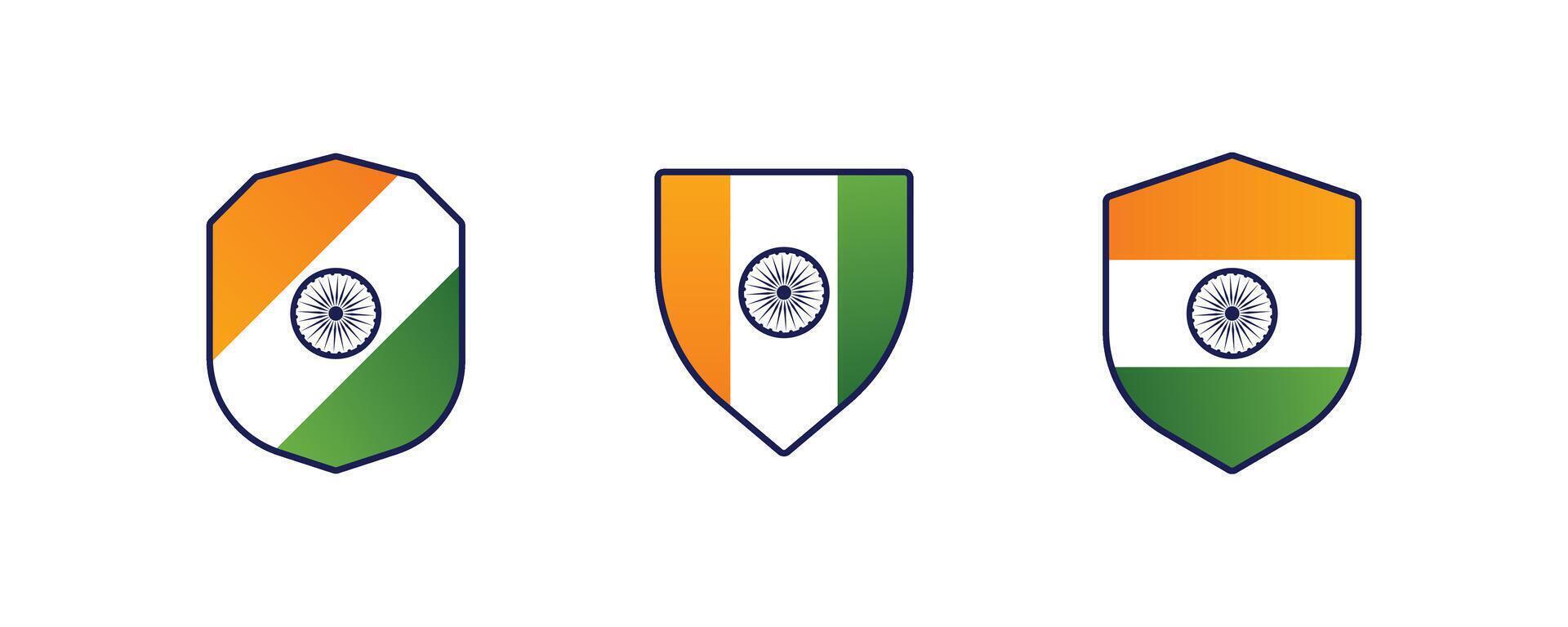 Indian Flag Shield Icons Patriotic Emblem Set, Tricolor India Badge Collection, National Pride Flag Shields for Design vector