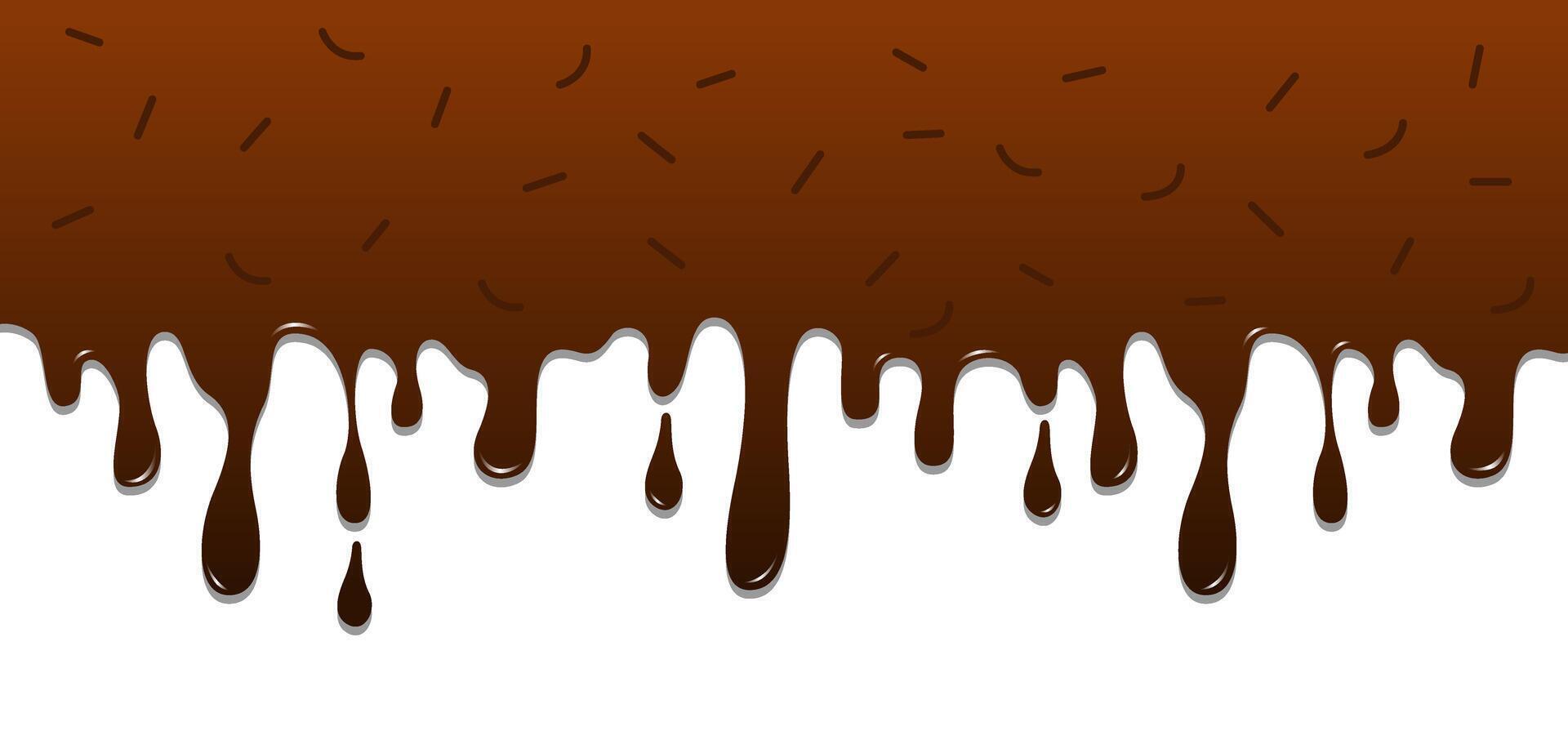 Melted Brown Chocolate Drip with Sprinkles Isolated on White Background vector