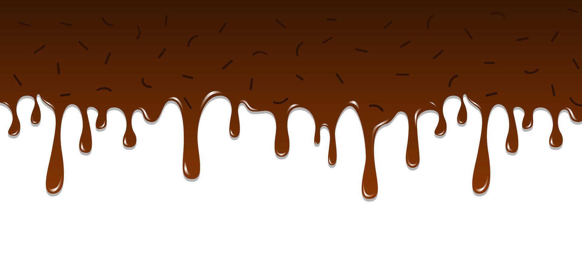 Glossy Brown Chocolate Drip and Sprinkle Topping on White Background vector