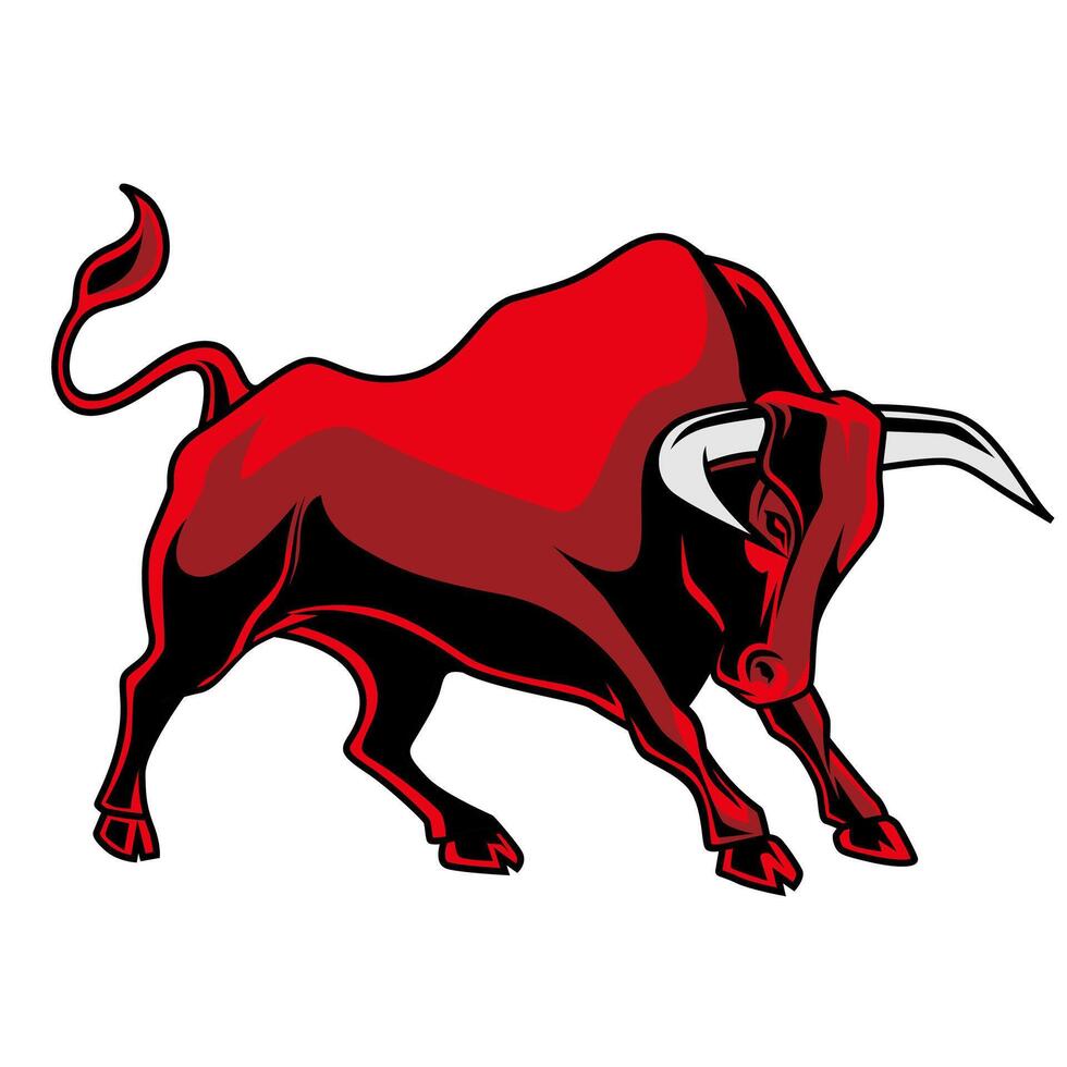 Powerful Red Bull Animal Mascot Graphic on White Background vector