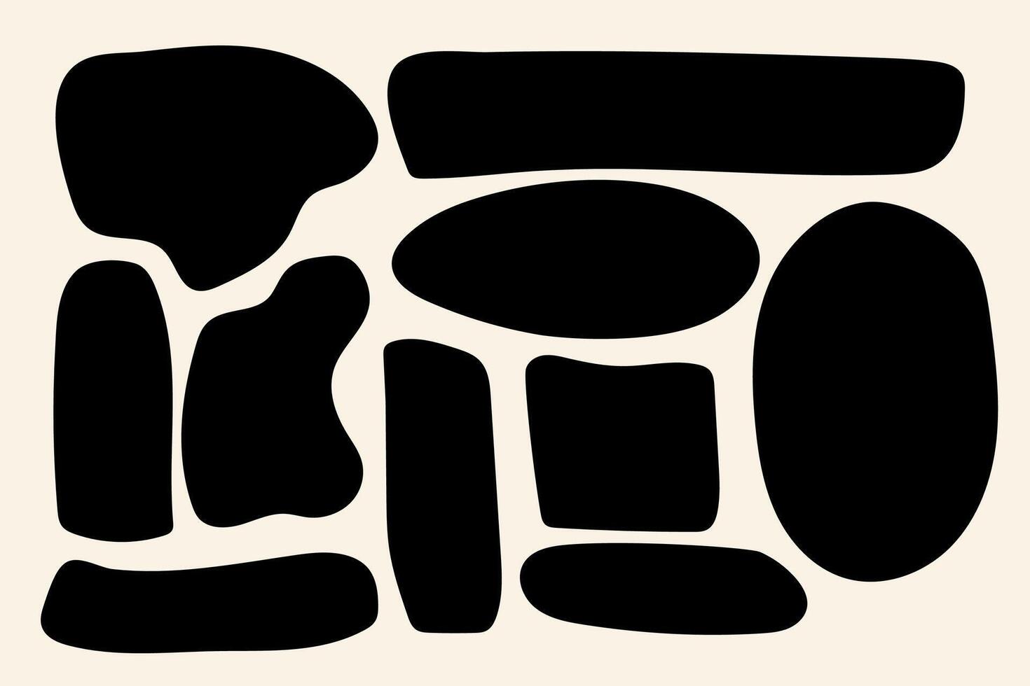 Abstract organic black shapes set. Hand drawn modern blobs and minimalist geometric forms for collage, branding, posters, and contemporary design. vector