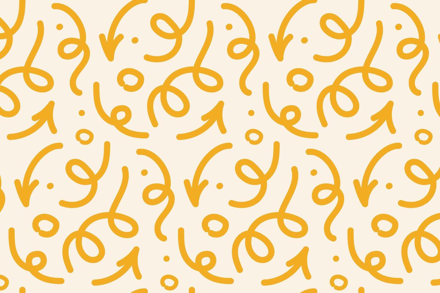 Yellow abstract doodle pattern with curved arrows and swirl lines. Trendy background for surface design and fashion vector