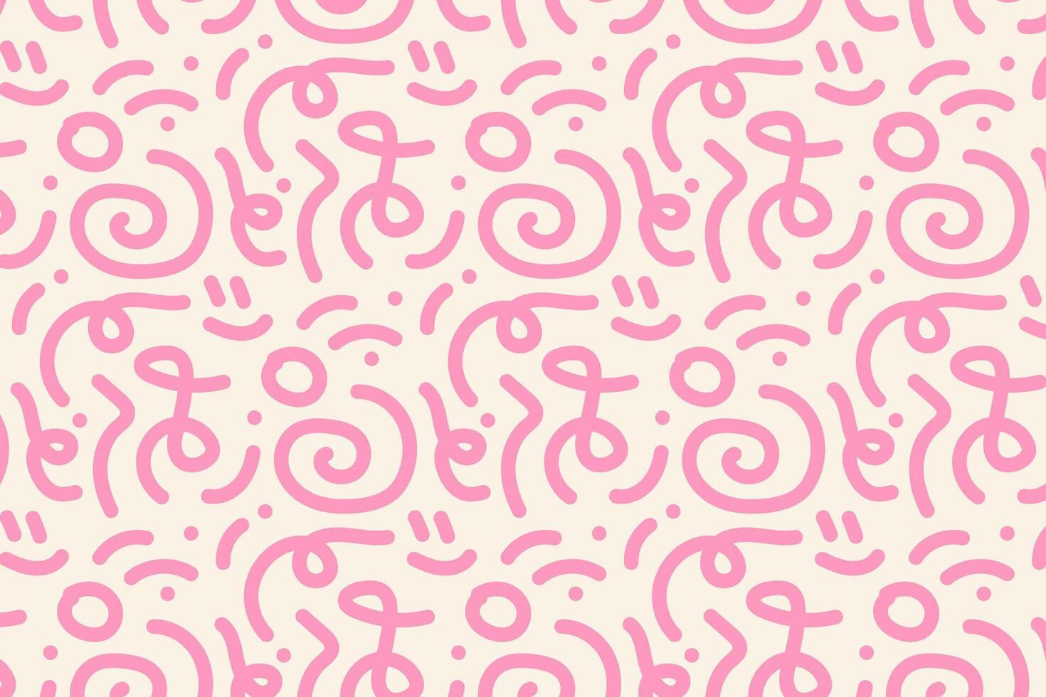 Pink hand-drawn doodle pattern with swirls and abstract shapes. Trendy design for textiles, packaging, and branding vector