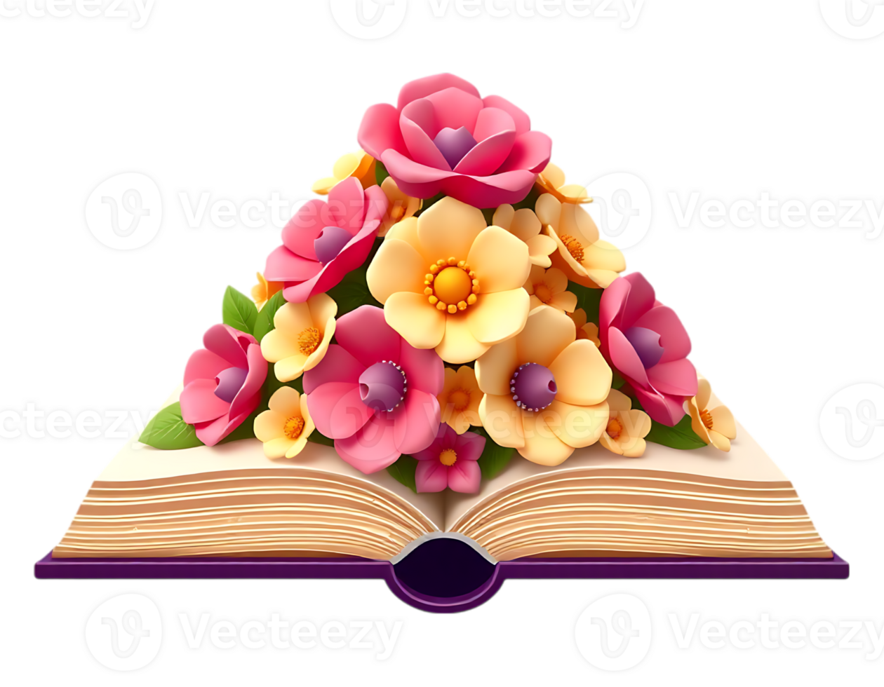 Floral Book A Colorful Composition of Flowers atop an Open Book png