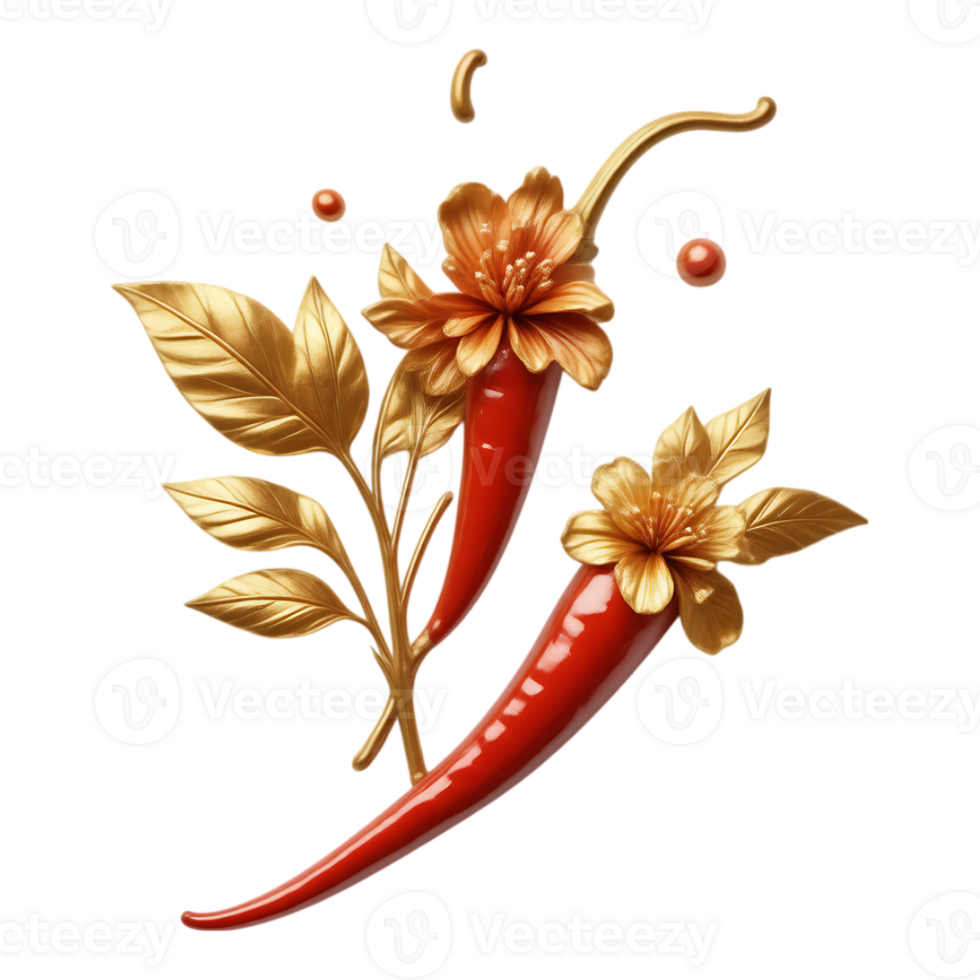 Gold Pepper with Floral Ornament - Elegant Food Decoration png