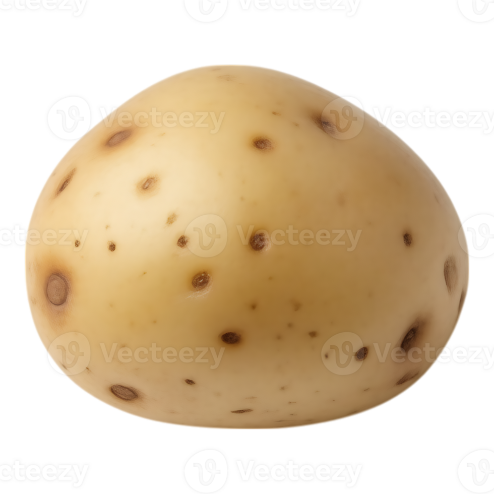 Close-up of a raw potato with dark spots against a transparent background. png