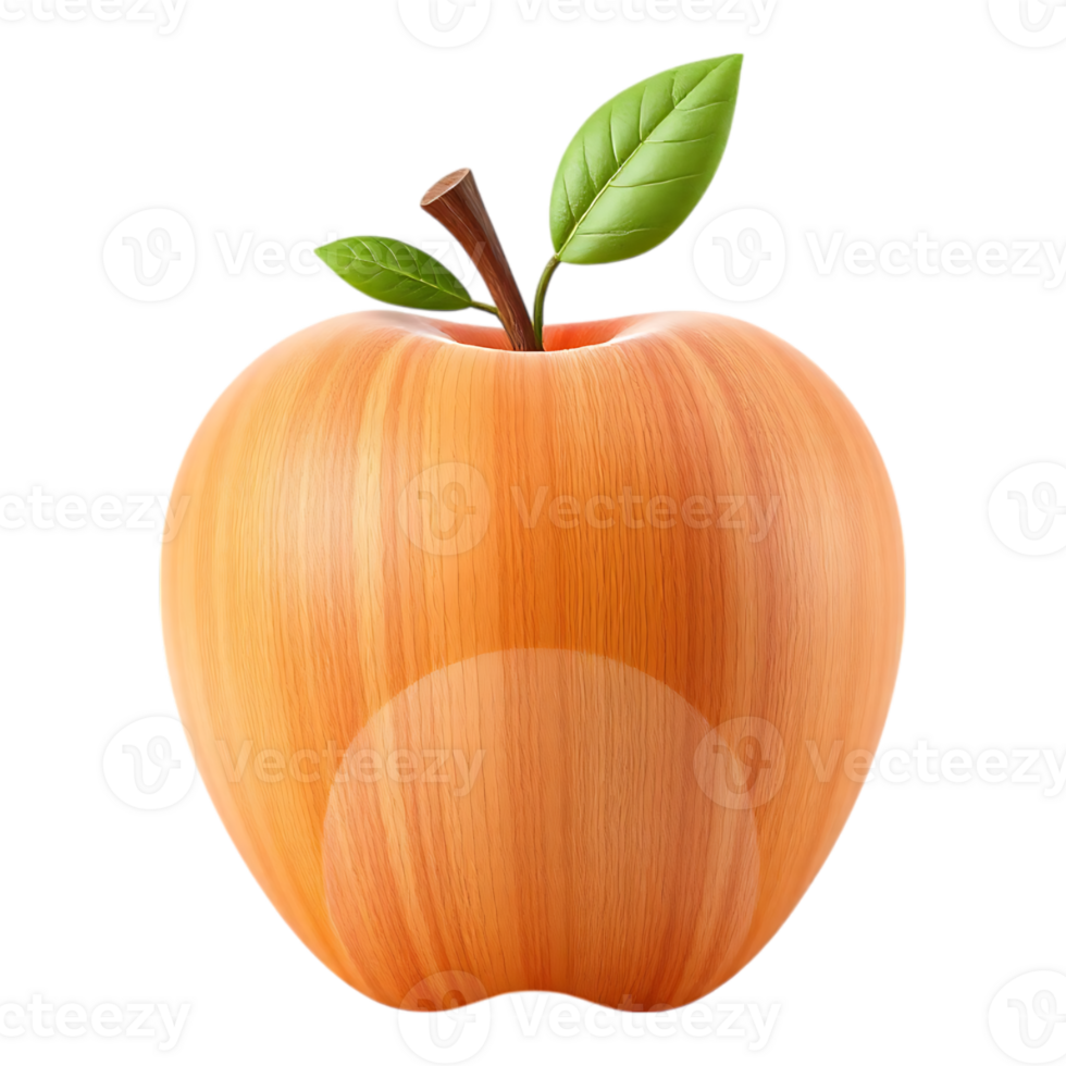 Realistic Wooden Apple with Leaves png