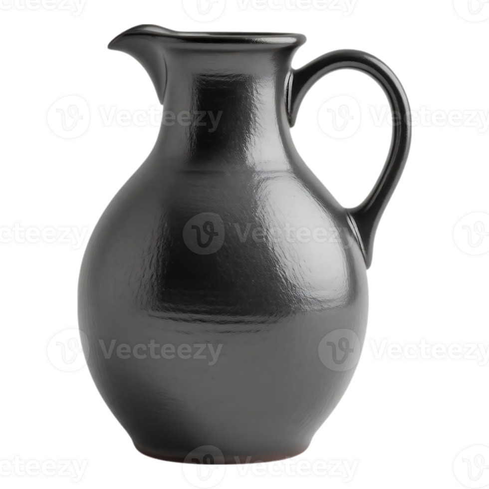Elegant Black Ceramic Pitcher with Handle and Spout png
