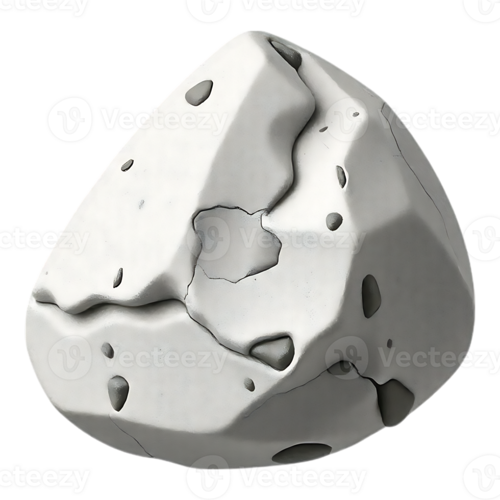 Stylized White Asteroid with Gray Accents on Transparent Background png