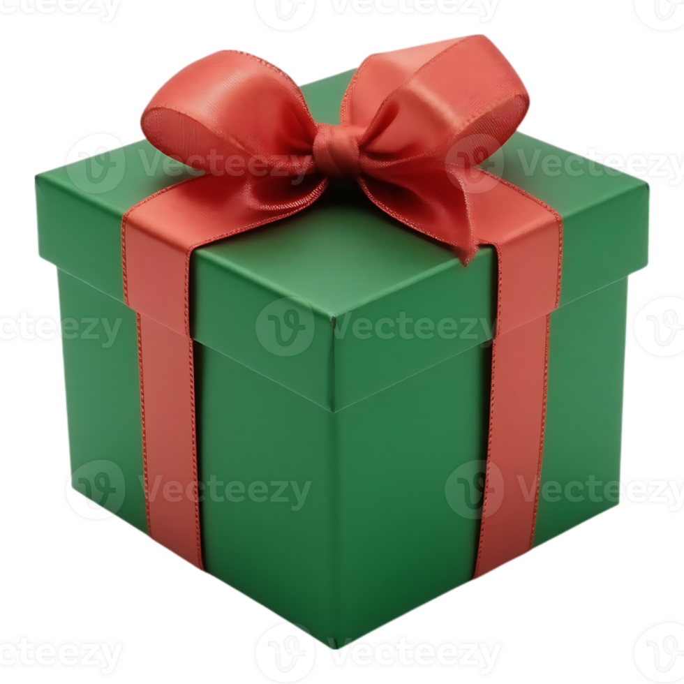 Festive Green Gift Box with Red Ribbon and Bow png