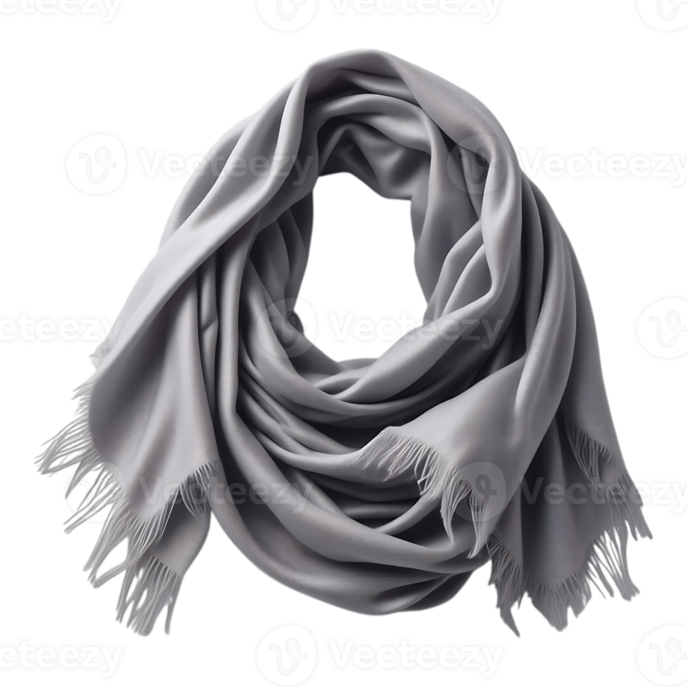 Elegant Grey Scarf with Fringed Edges png