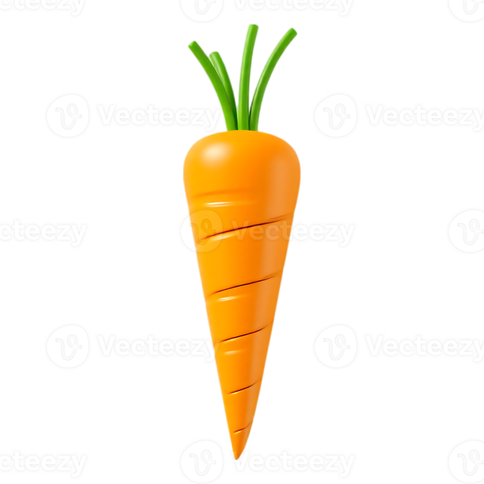 3D Rendered Carrot with Green Stalks on Transparent Background png