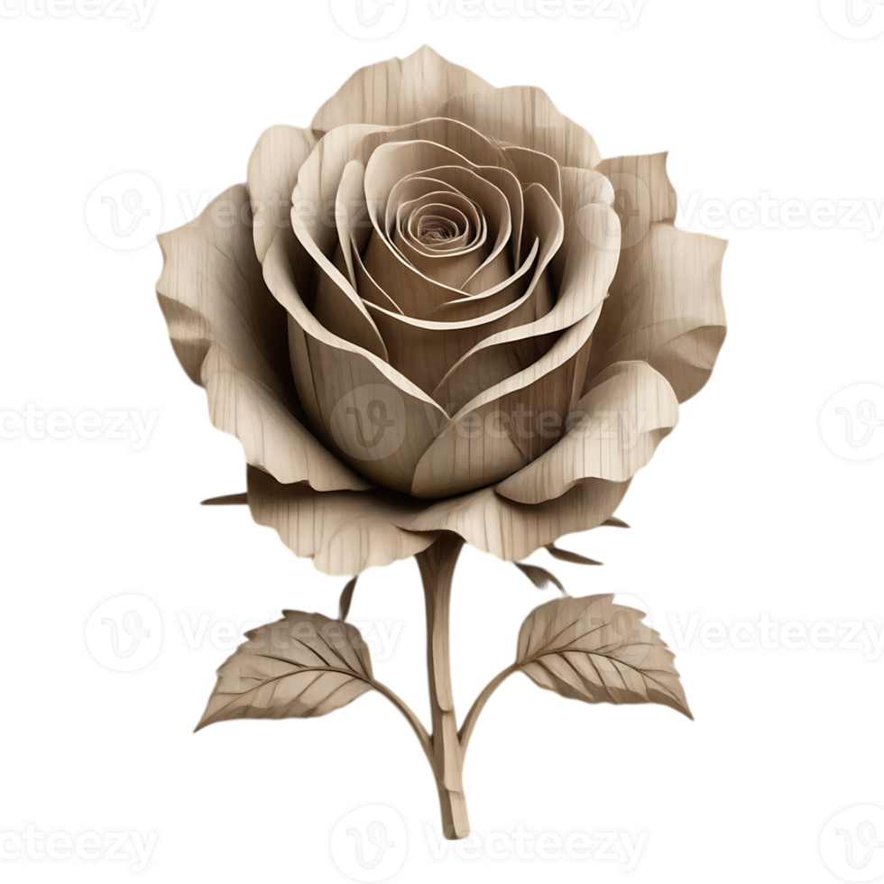 Wooden Rose Intricate 3D Rendering of a Floral Sculpture png