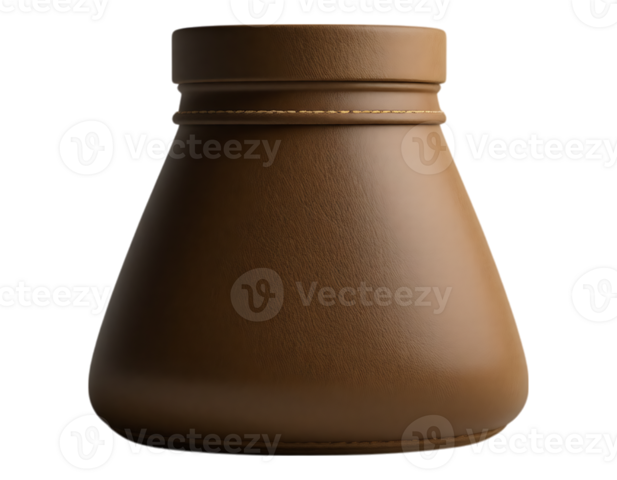 Brown leather vase with a unique shape. png