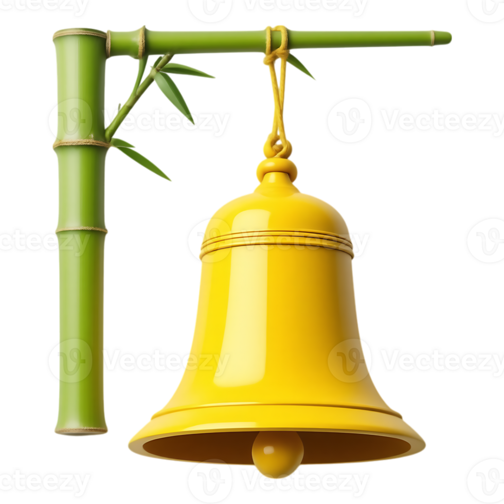 Golden Bell Hanging from Bamboo Structure png