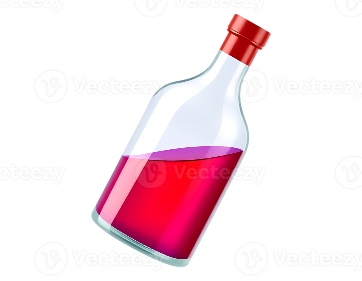 Red liquid in a glass bottle with a red cap, isolated on a transparent background png