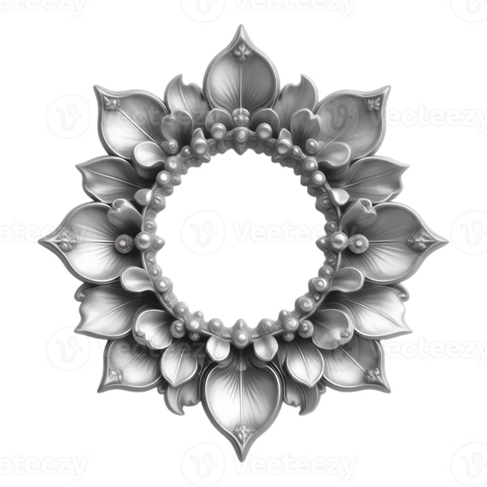 Elegant Floral Frame with Ornate Petals and Pearls png