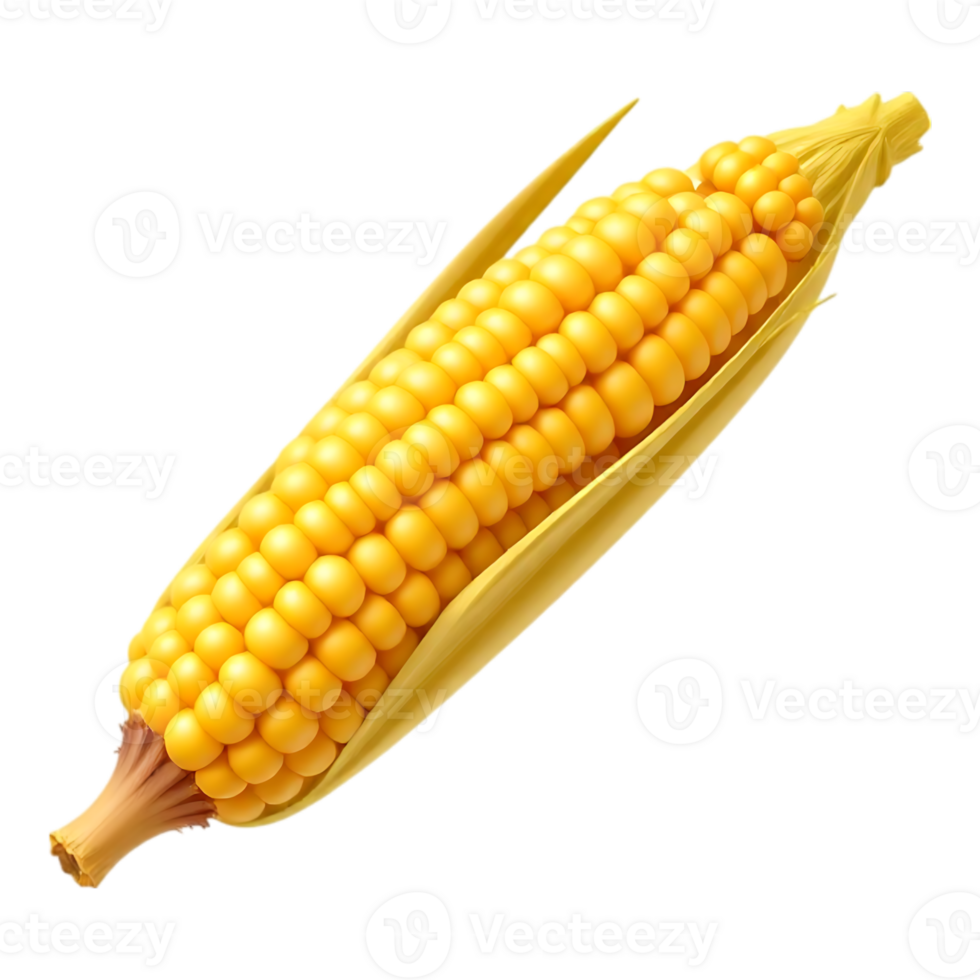 Fresh Corn on the Cob with Leaves, Isolated on Transparent Background png