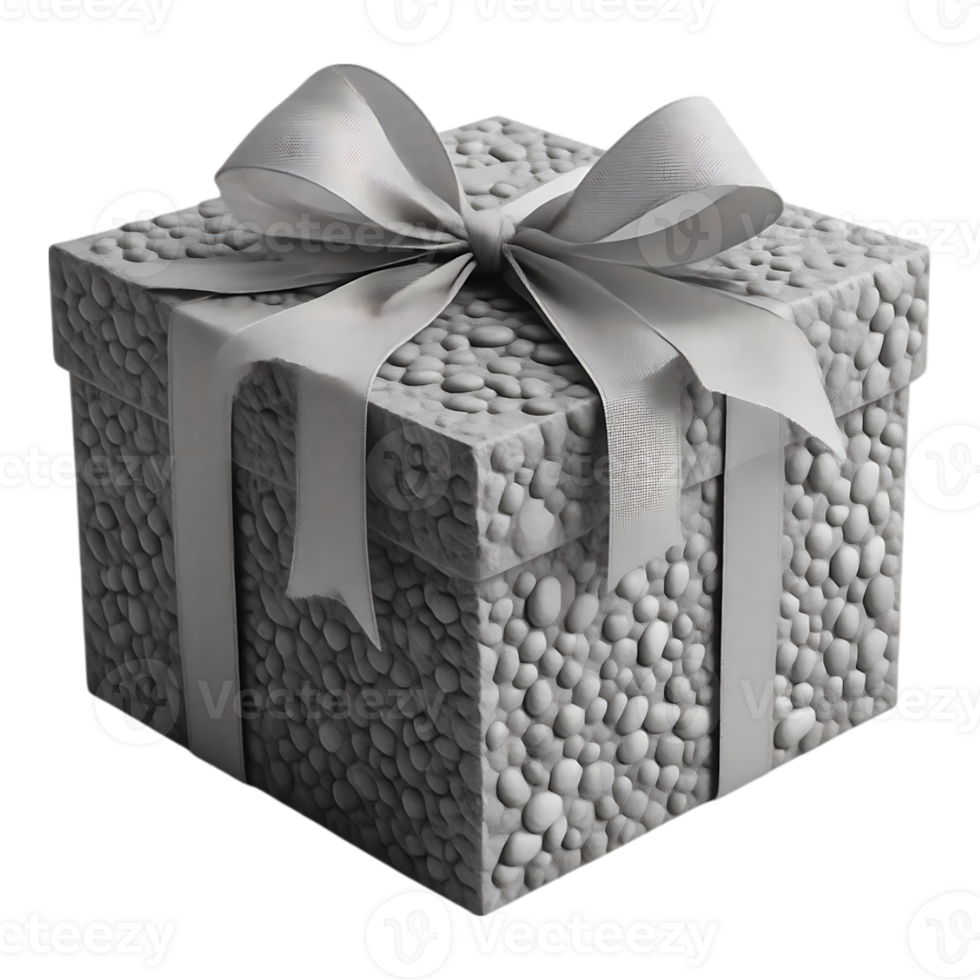 Textured Gray Gift Box with Satin Bow png