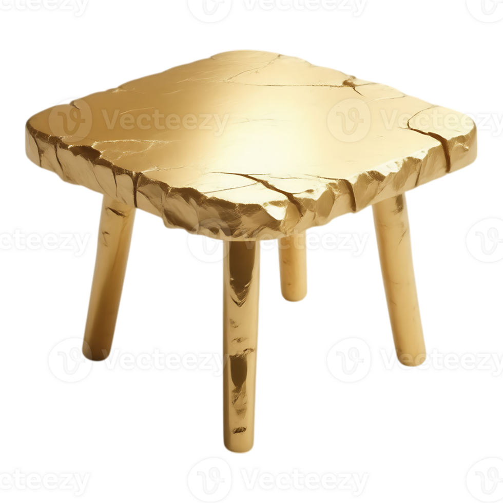 Golden Stool with Unique Textured Top, Isometric View png