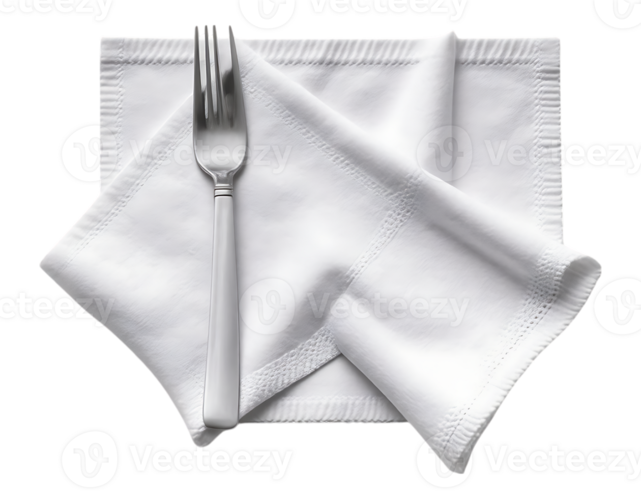 Fork and folded white napkin, elegant table setting, ready for dining. png