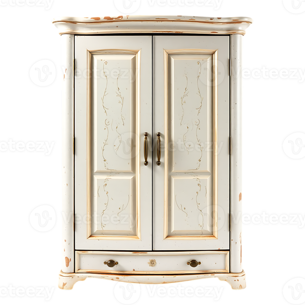 Elegant Cream-Colored Armoire with Ornate Details png