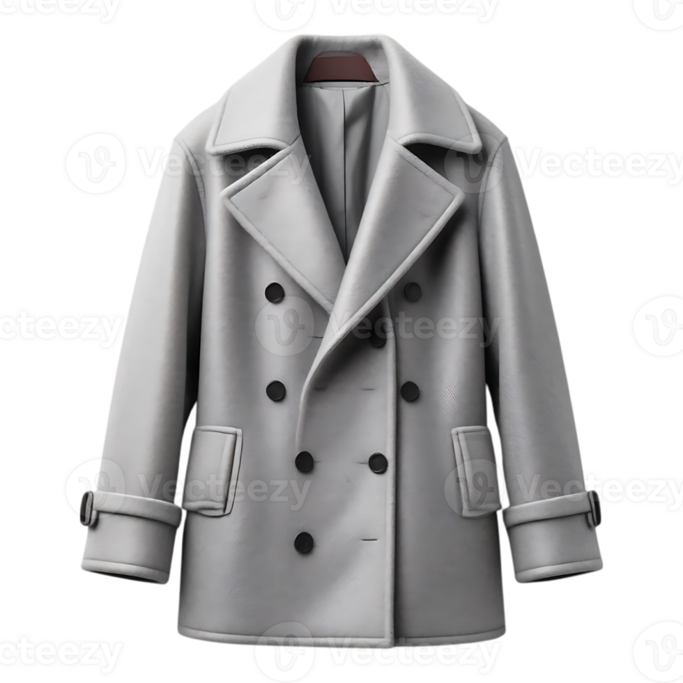 Stylish Double-Breasted Winter Coat in Light Gray png
