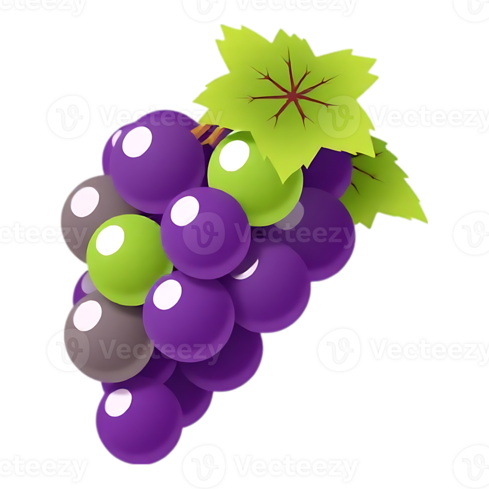 Bunch of Grapes with Leaves - 3D Cartoon Style png