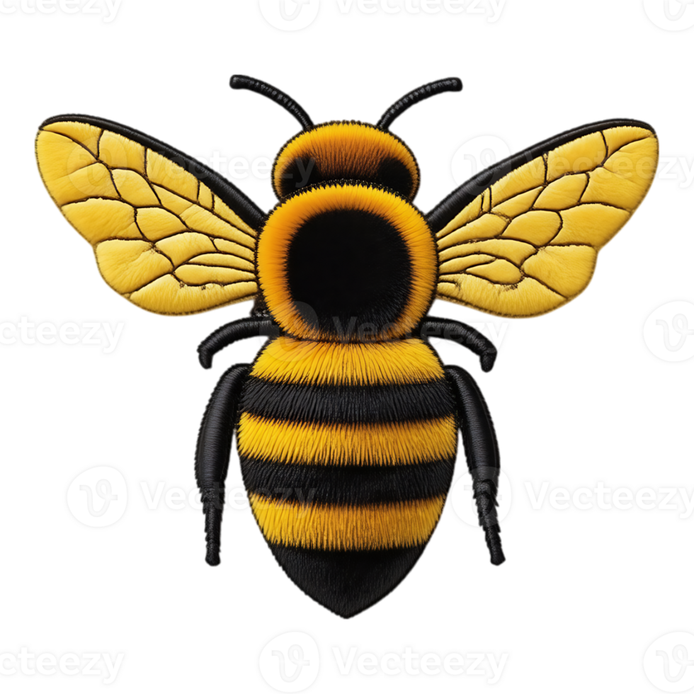 Detailed Embroidered Bee Yellow and Black Insect with Wings png
