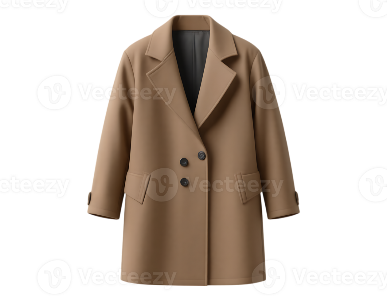 Camel Coat with Double Breasted Buttons and Classic Lapels png