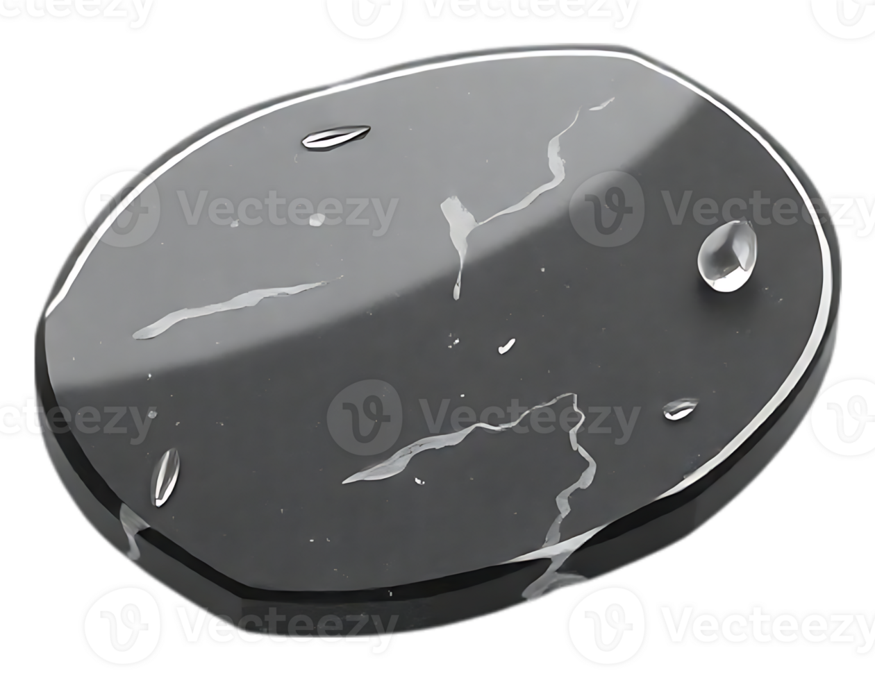 Shiny black stone with water droplets and cracks png