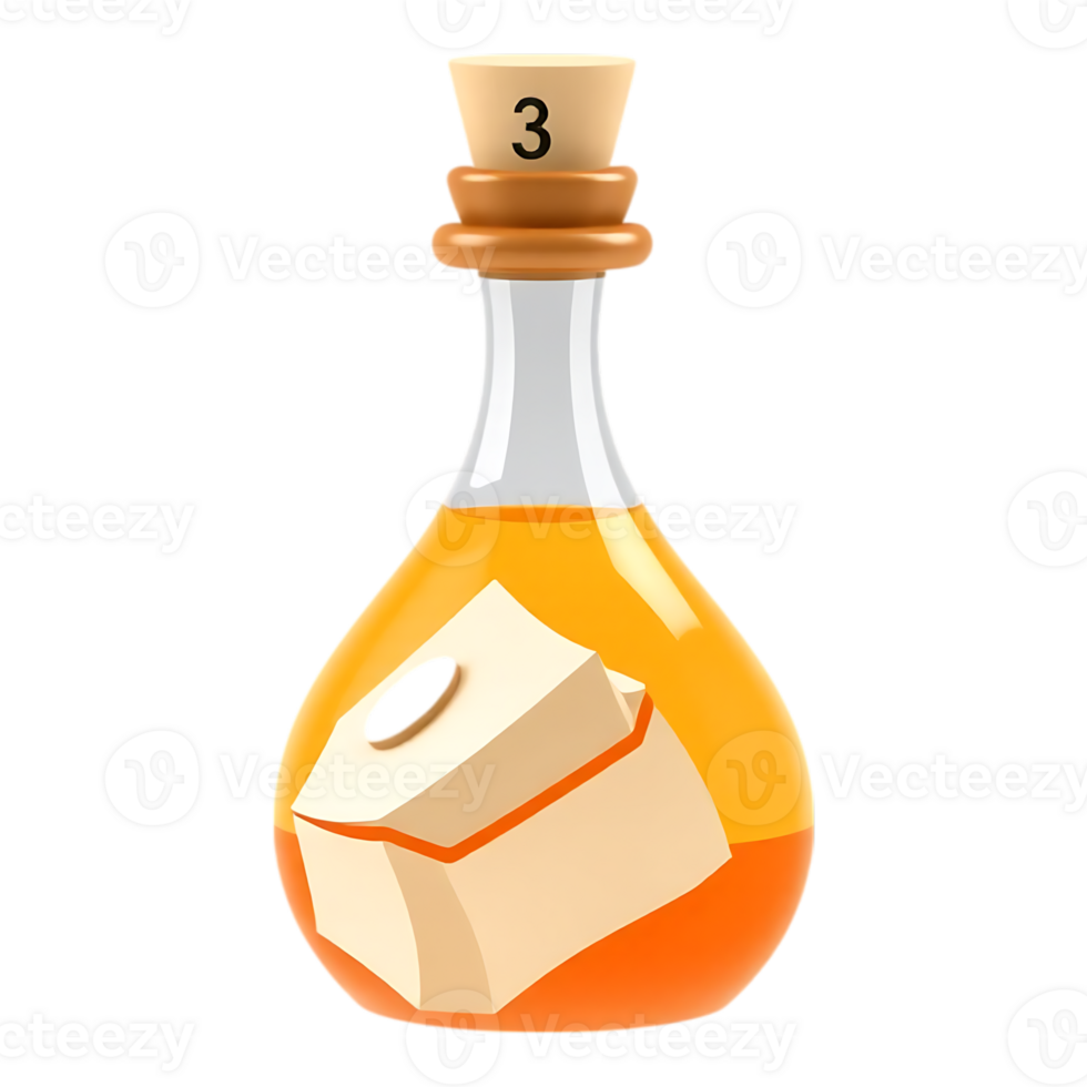 Potion bottle with scroll, 3D cartoon style png