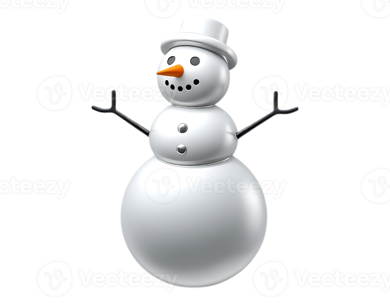 Cheerful 3D Snowman with Top Hat and Carrot Nose on Transparent Background png