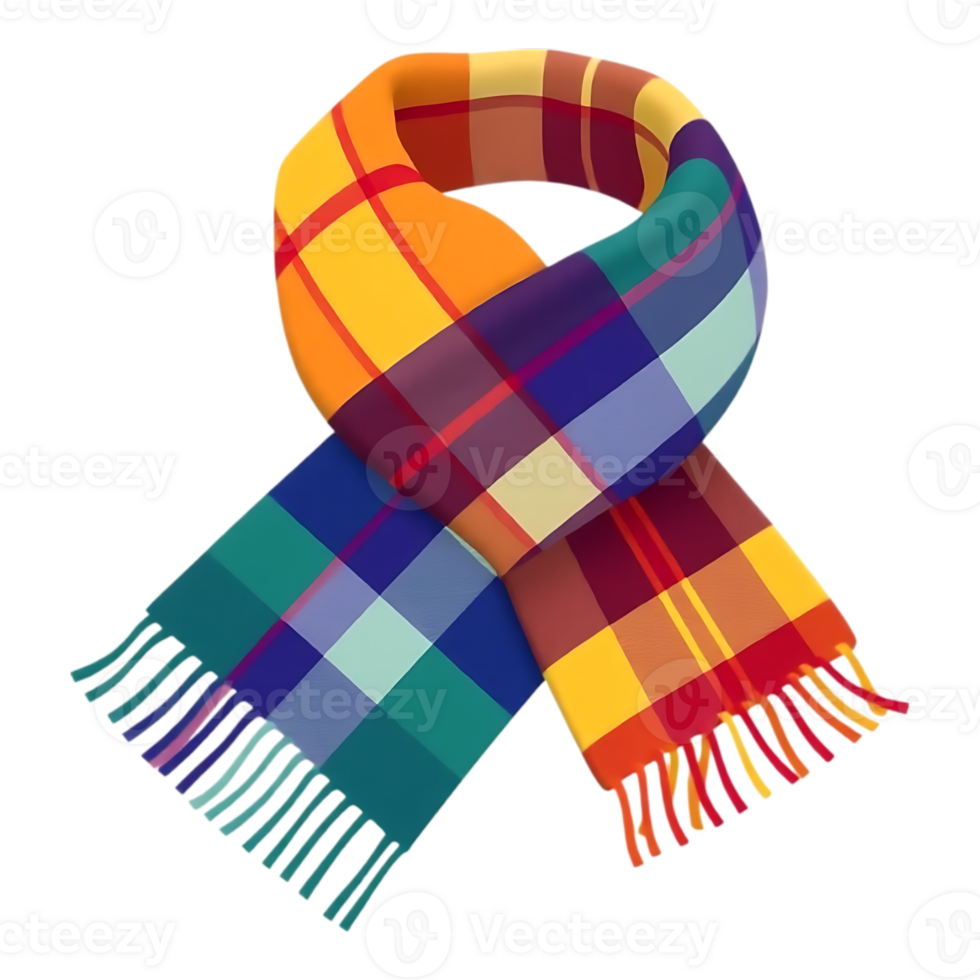 Colorful Plaid Scarf with Fringe, 3D Render png