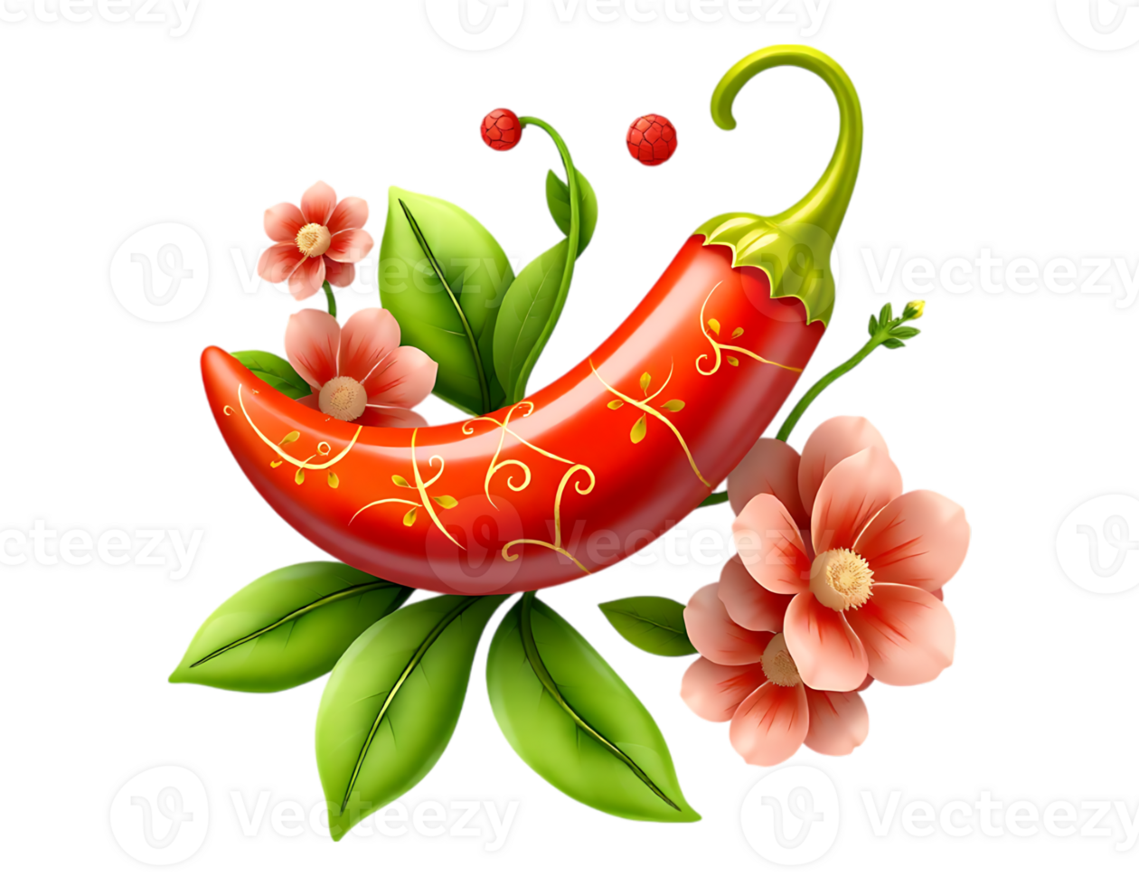 Chili Pepper with Floral Accents png